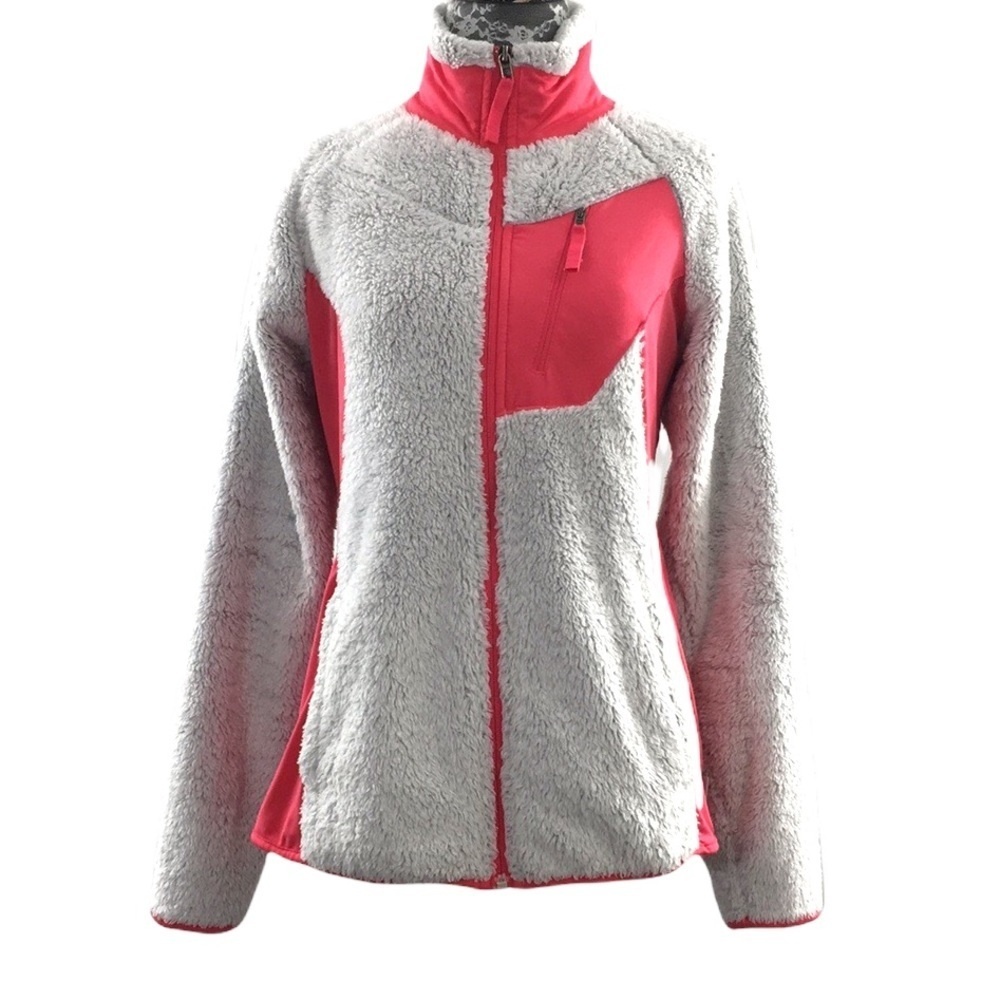 Columbia Coral Orange Pink Gray High Pile Fleece Full Zip Jacket Womens Small
